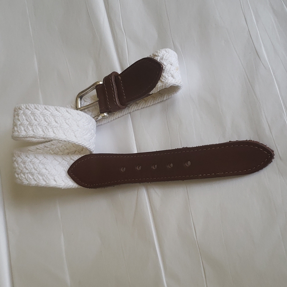 Eddie Bauer NEW Woven/Leather Trim BELT White NWOT White Brown Women's M - Picture 3 of 10